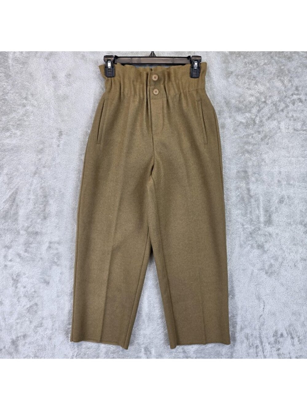 OAK + FORT Pants Womens XS Brown Twill Paperbag Crop Elastic Waist Relaxed